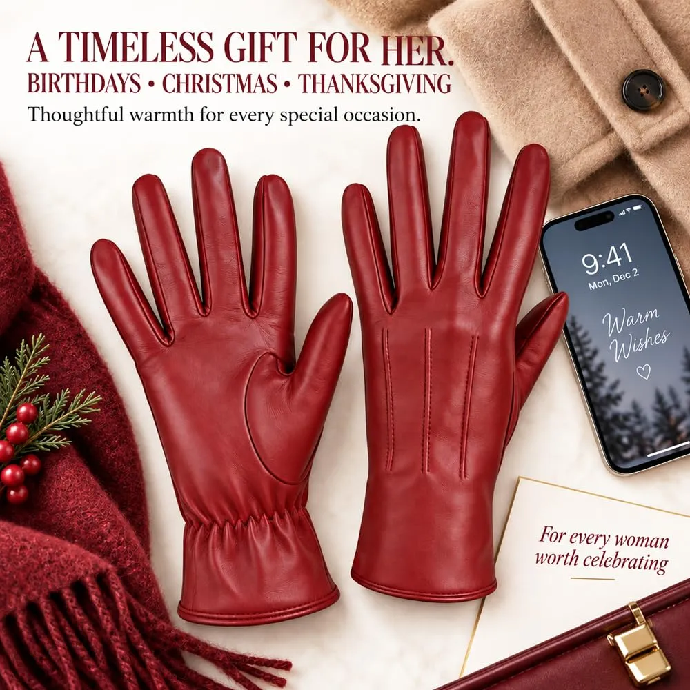 Harssidanzar Guanti Invernali Donna Touch Screen Vintage GL017EU Rosso S - immagine 8