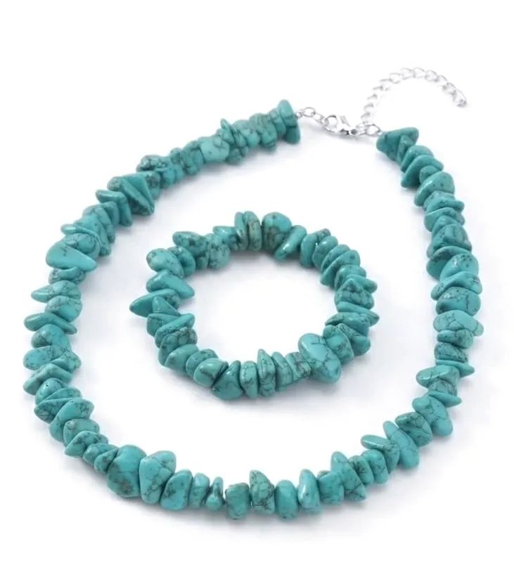 Alchimia Set Bracciale e Collana in Pietra Naturale Howlite Azzurra - immagine 1