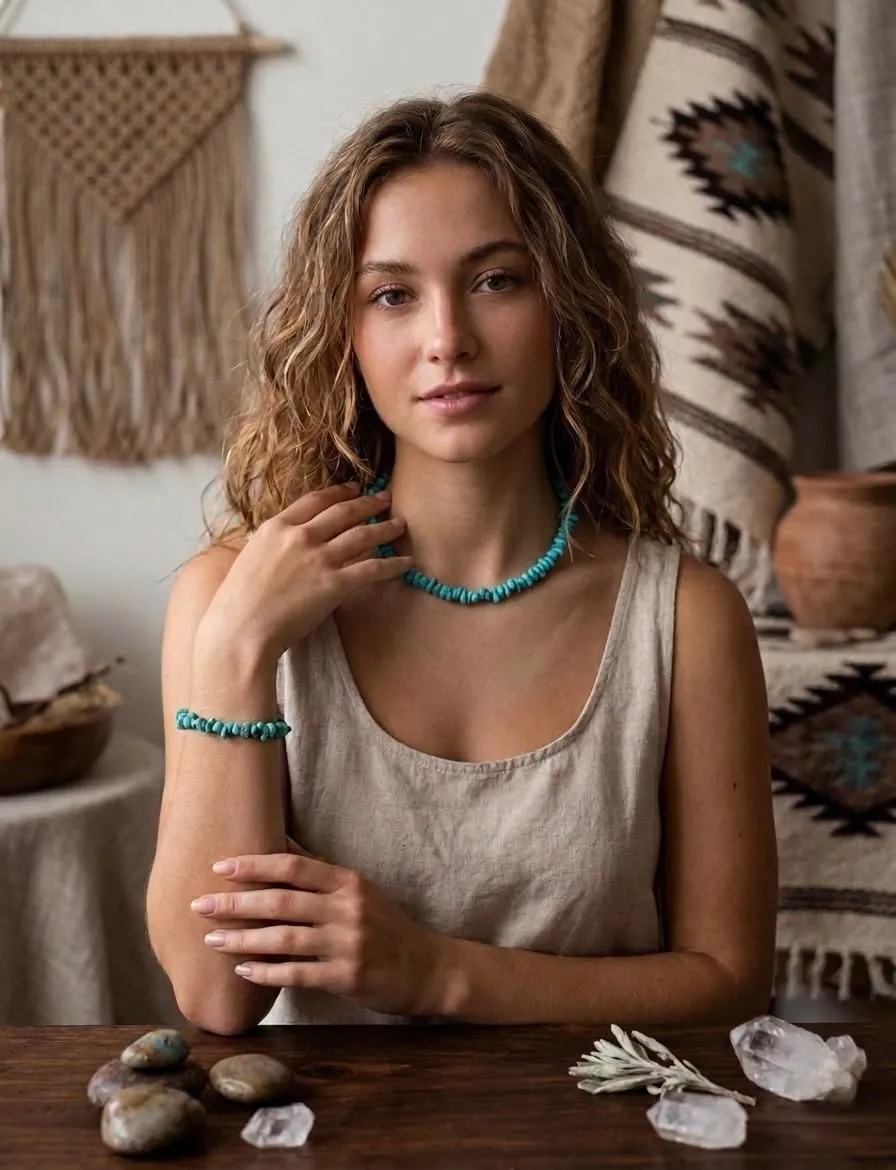 Alchimia Set Bracciale e Collana in Pietra Naturale Howlite Azzurra - immagine 5