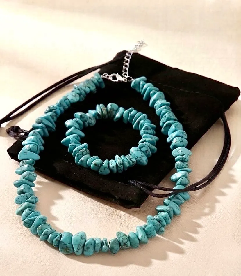 Alchimia Set Bracciale e Collana in Pietra Naturale Howlite Azzurra - immagine 8