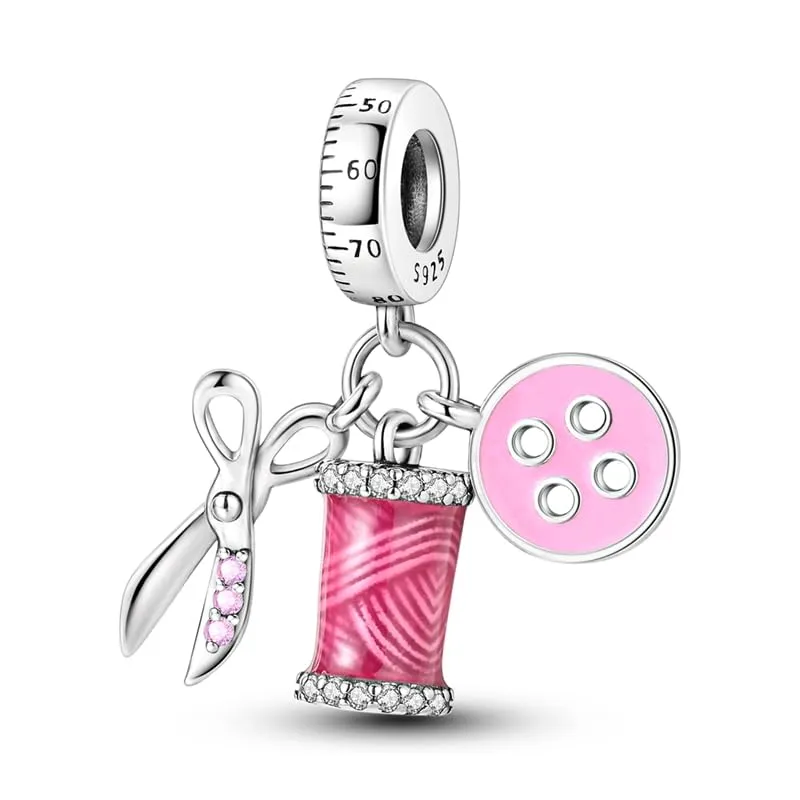 CYCUFF Sterling Silver 925 Charms for European Bracelets and Necklaces, Scissors and Buttons Design - immagine 1