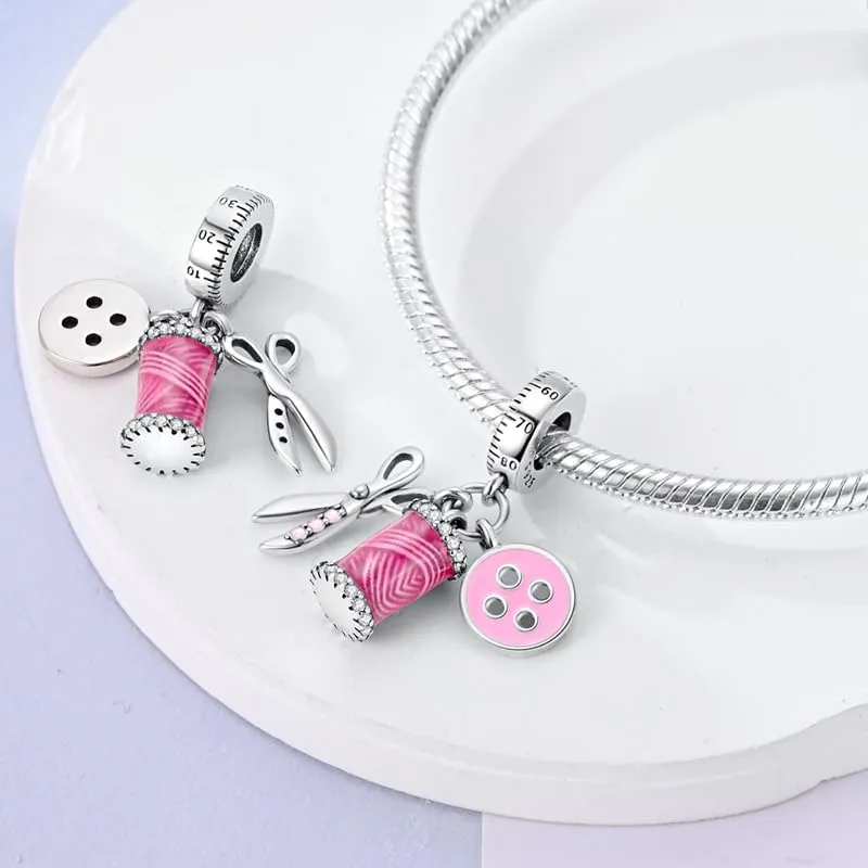 CYCUFF Sterling Silver 925 Charms for European Bracelets and Necklaces, Scissors and Buttons Design - immagine 2