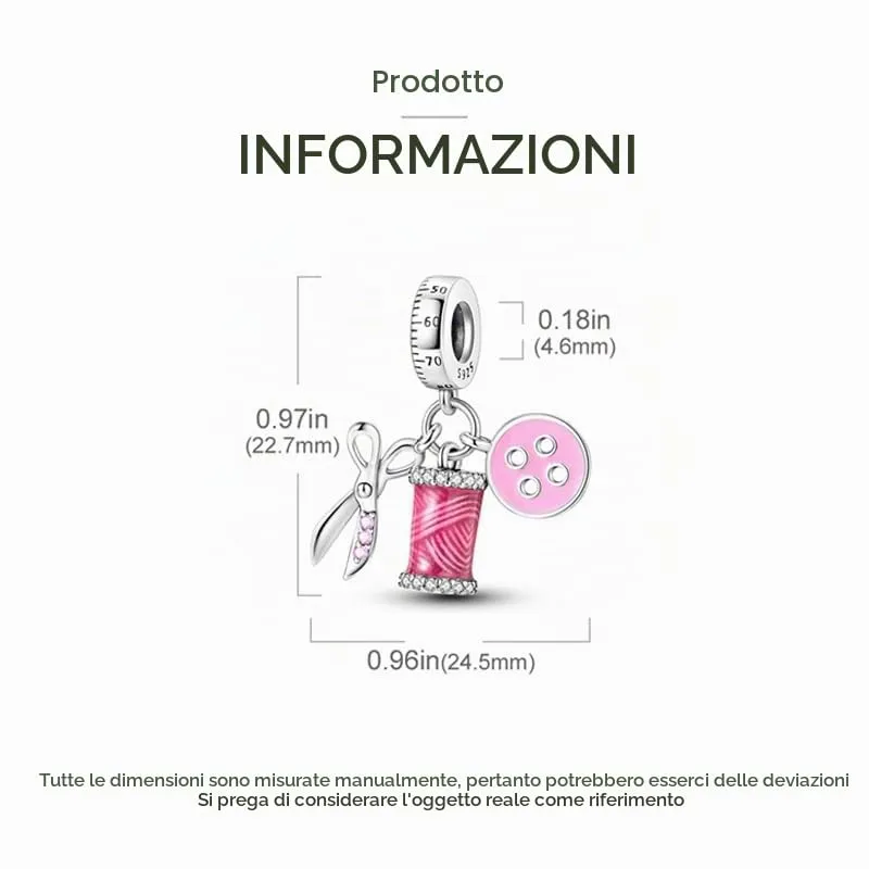 CYCUFF Sterling Silver 925 Charms for European Bracelets and Necklaces, Scissors and Buttons Design - immagine 3