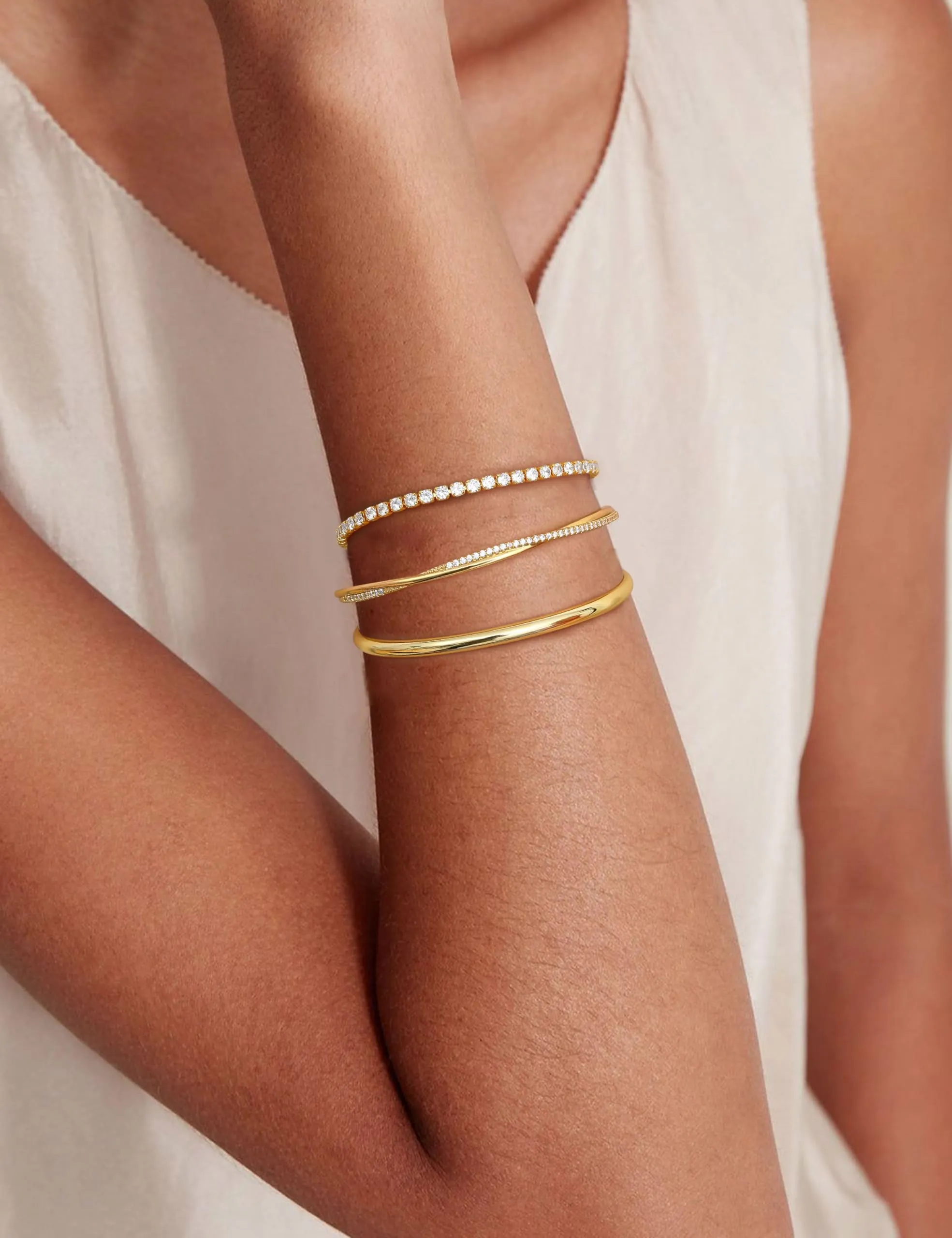 YADOCA Set di 3 Bracciali Rigidi in Acciaio Inossidabile Placcati Oro 14k per Donna - immagine 3