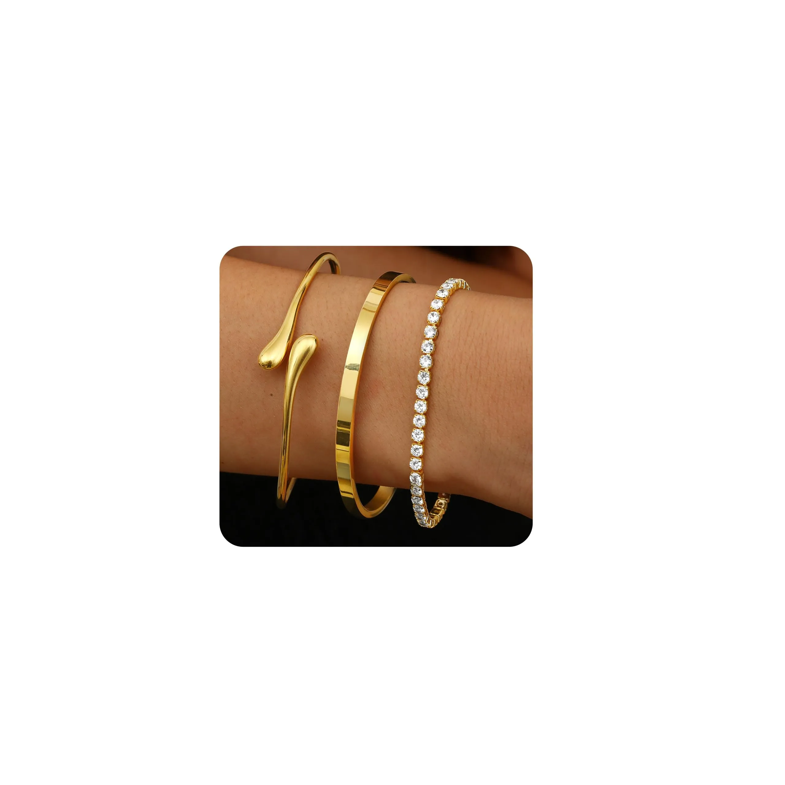 YADOCA Set di 3 Bracciali Rigidi Donna in Acciaio Inossidabile Placcati Oro 14k - immagine 1