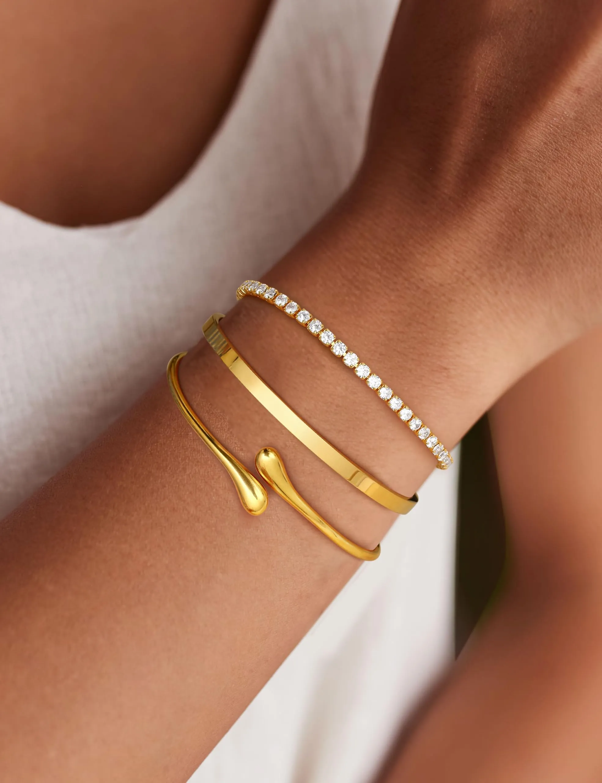 YADOCA Set di 3 Bracciali Rigidi Donna in Acciaio Inossidabile Placcati Oro 14k - immagine 2