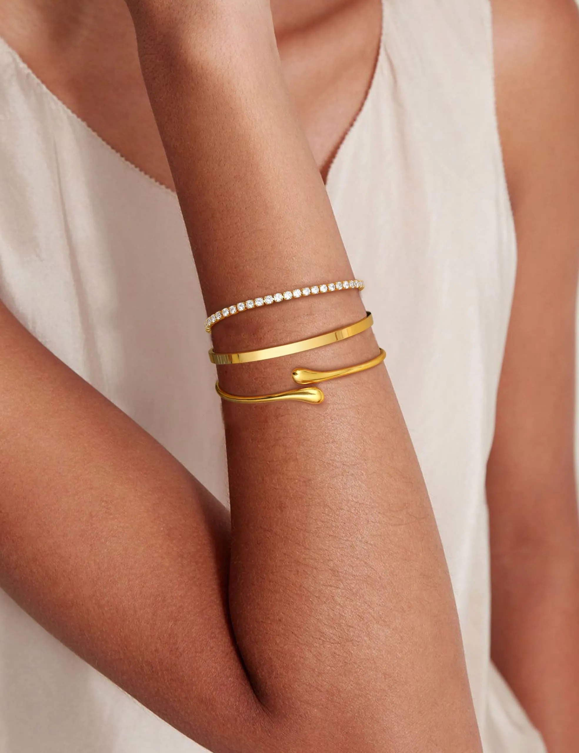 YADOCA Set di 3 Bracciali Rigidi Donna in Acciaio Inossidabile Placcati Oro 14k - immagine 3