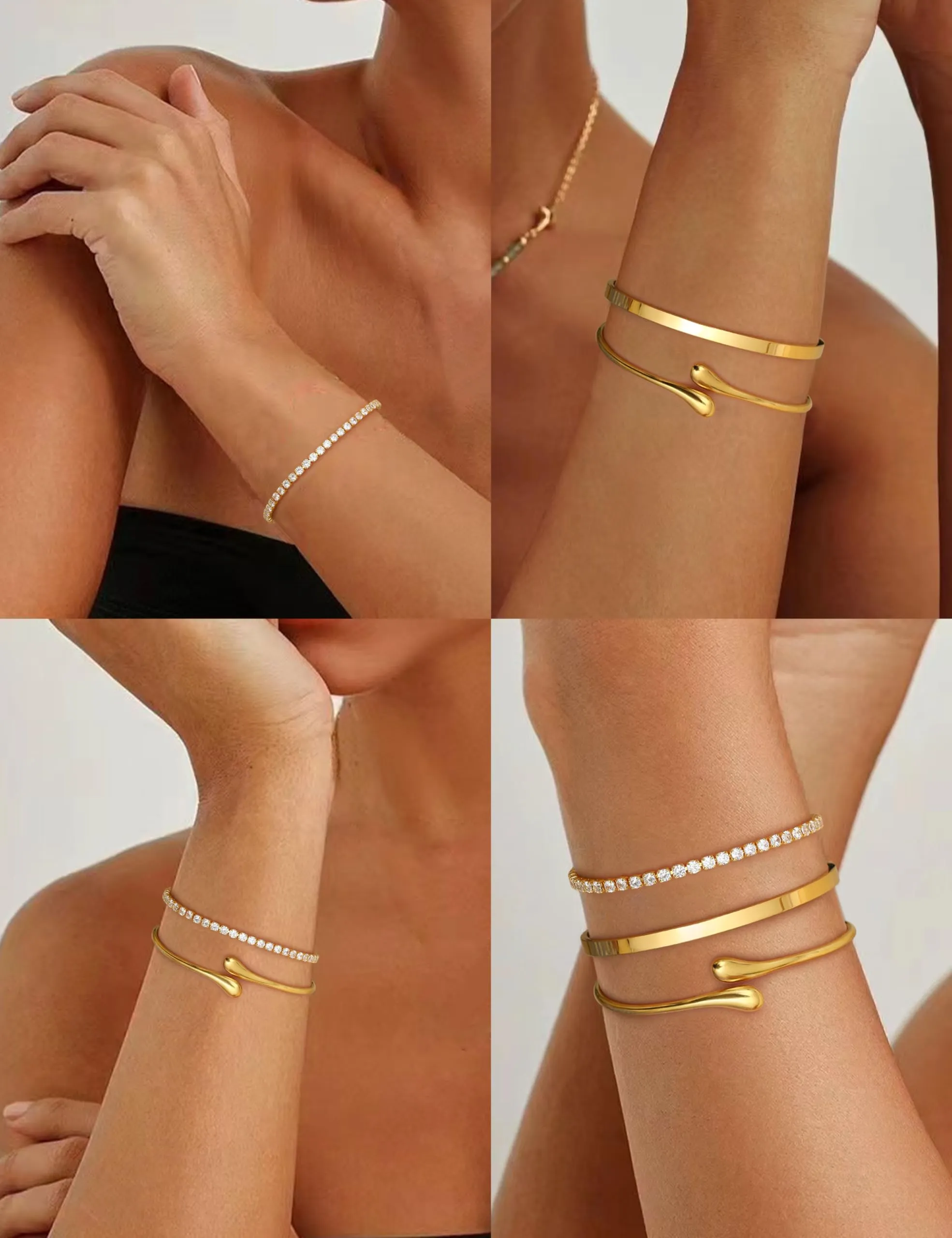 YADOCA Set di 3 Bracciali Rigidi Donna in Acciaio Inossidabile Placcati Oro 14k - immagine 4