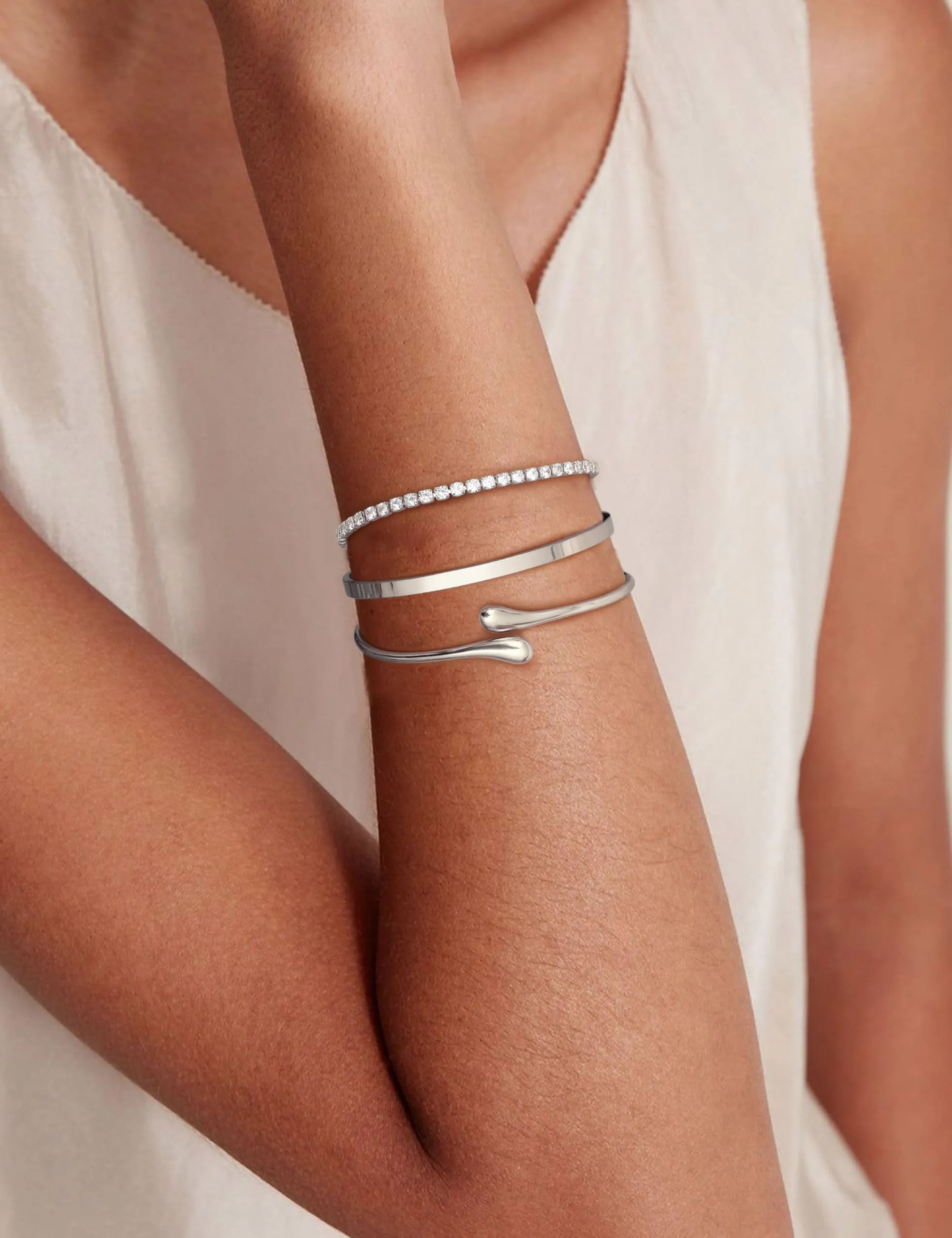 YADOCA Set di 3 Bracciali Rigidi da Donna in Acciaio Inossidabile Argento - immagine 3