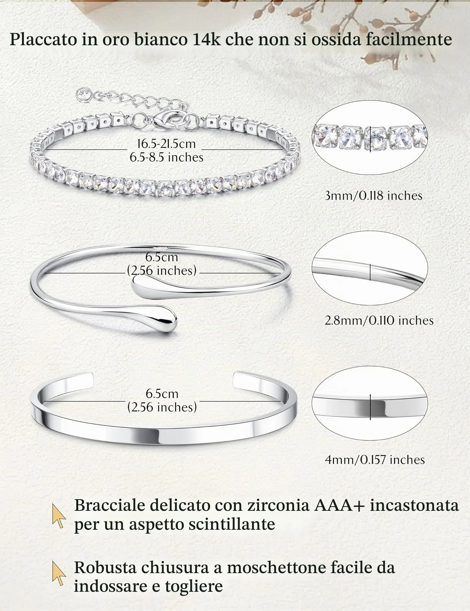 YADOCA Set di 3 Bracciali Rigidi da Donna in Acciaio Inossidabile Argento - immagine 5