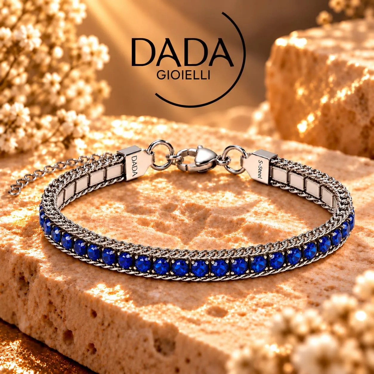 Dada Gioielli Bracciale Tennis e Grumetta in Acciaio Inossidabile - Blu Zaffiro - immagine 3