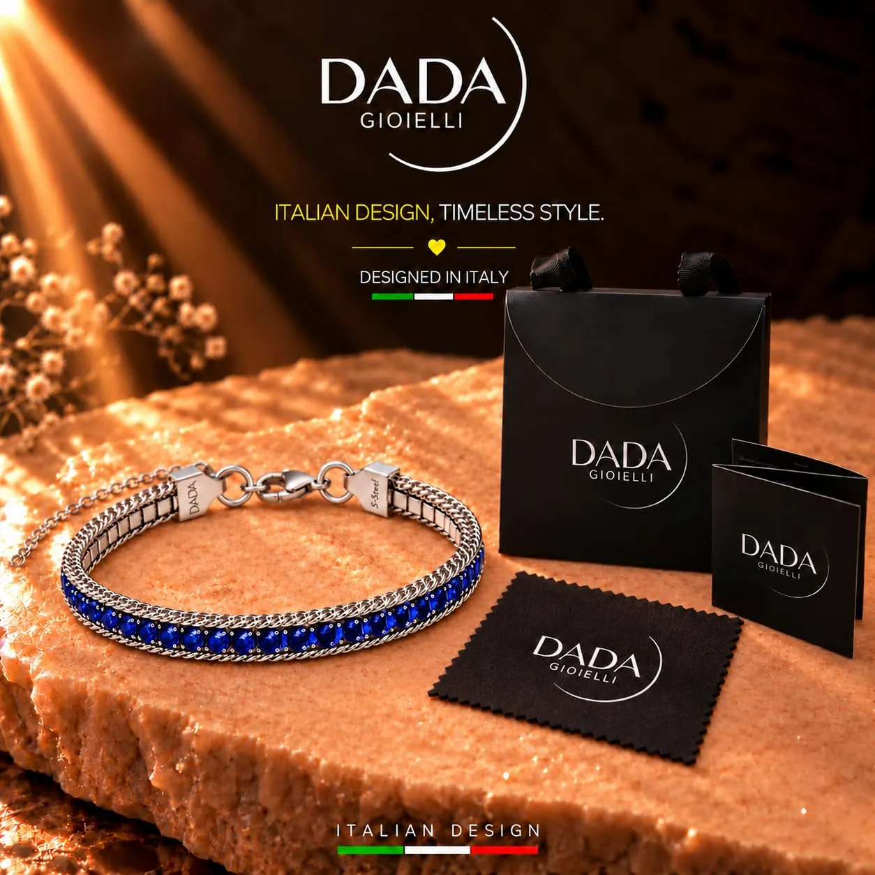 Dada Gioielli Bracciale Tennis e Grumetta in Acciaio Inossidabile - Blu Zaffiro - immagine 6