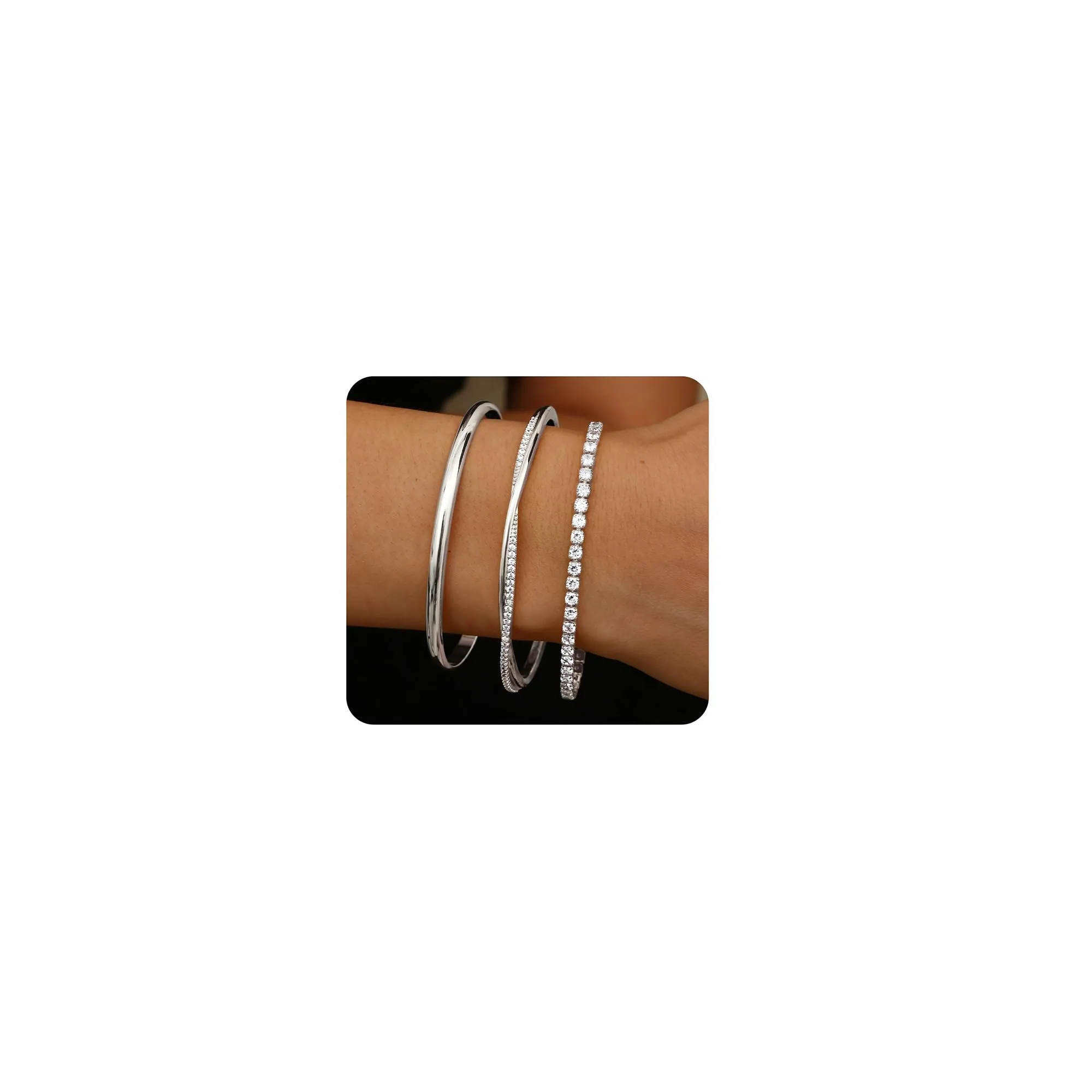 YADOCA Set di 3 Bracciali Rigidi in Acciaio Inossidabile Argento per Donna - immagine 1