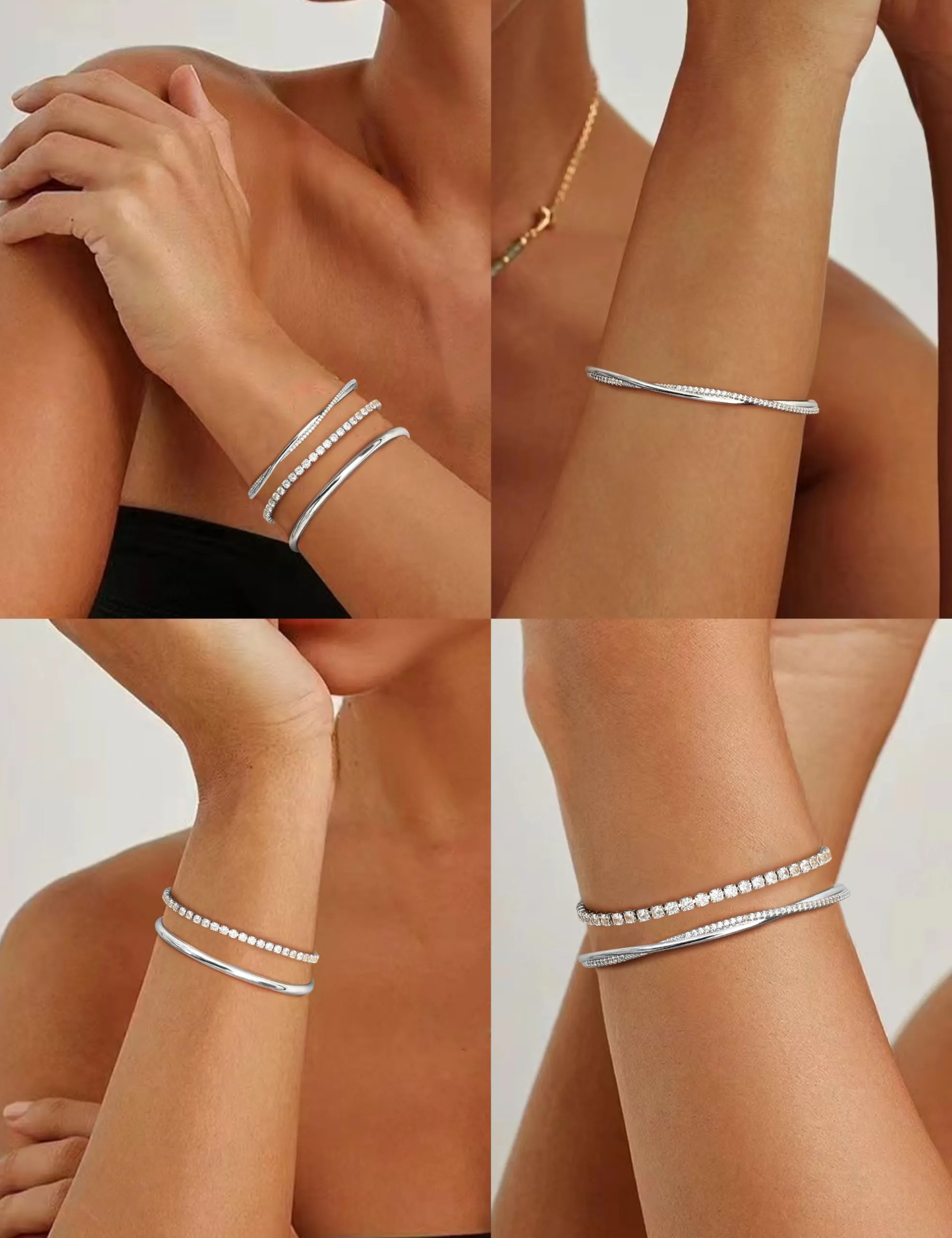 YADOCA Set di 3 Bracciali Rigidi in Acciaio Inossidabile Argento per Donna - immagine 4