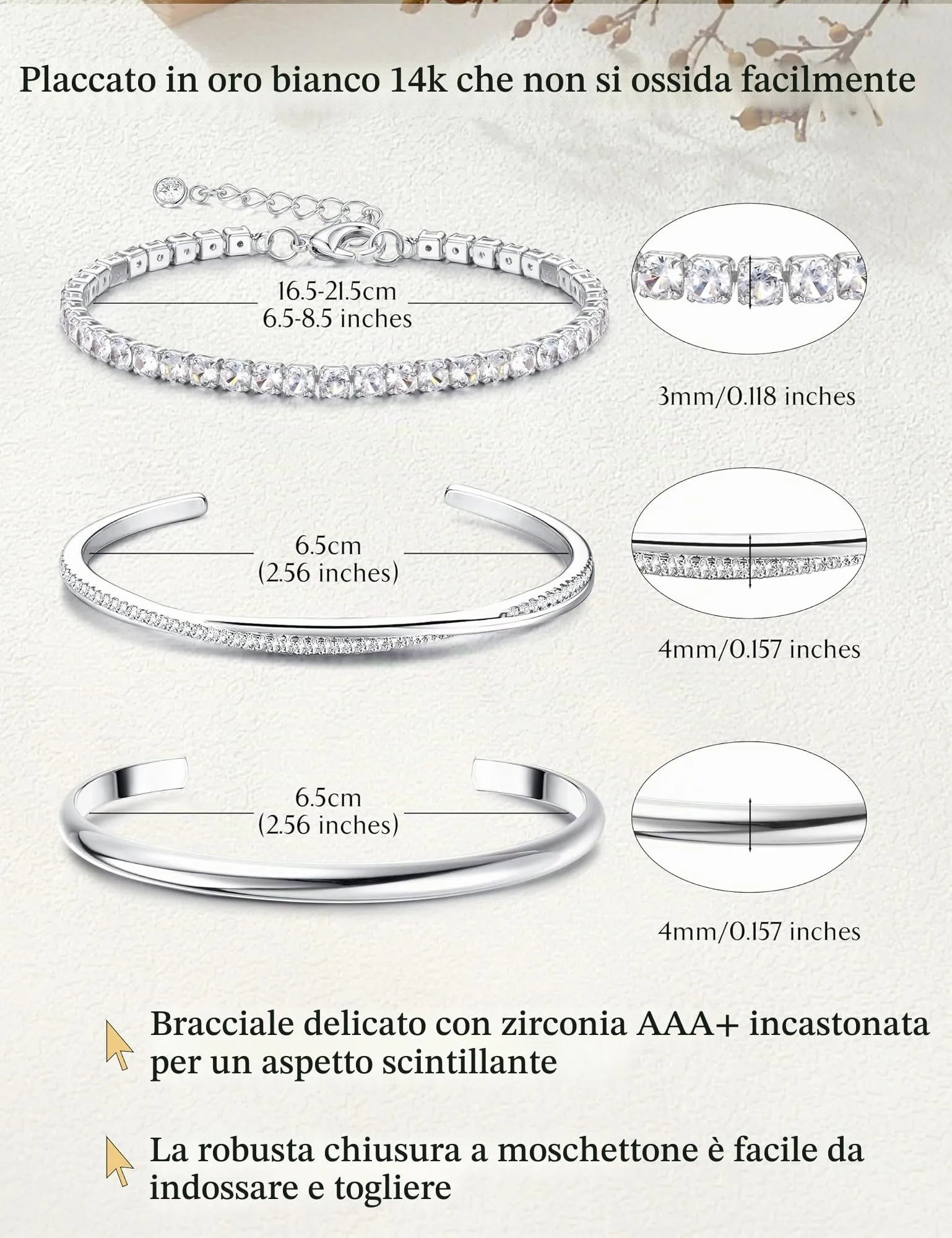 YADOCA Set di 3 Bracciali Rigidi in Acciaio Inossidabile Argento per Donna - immagine 5