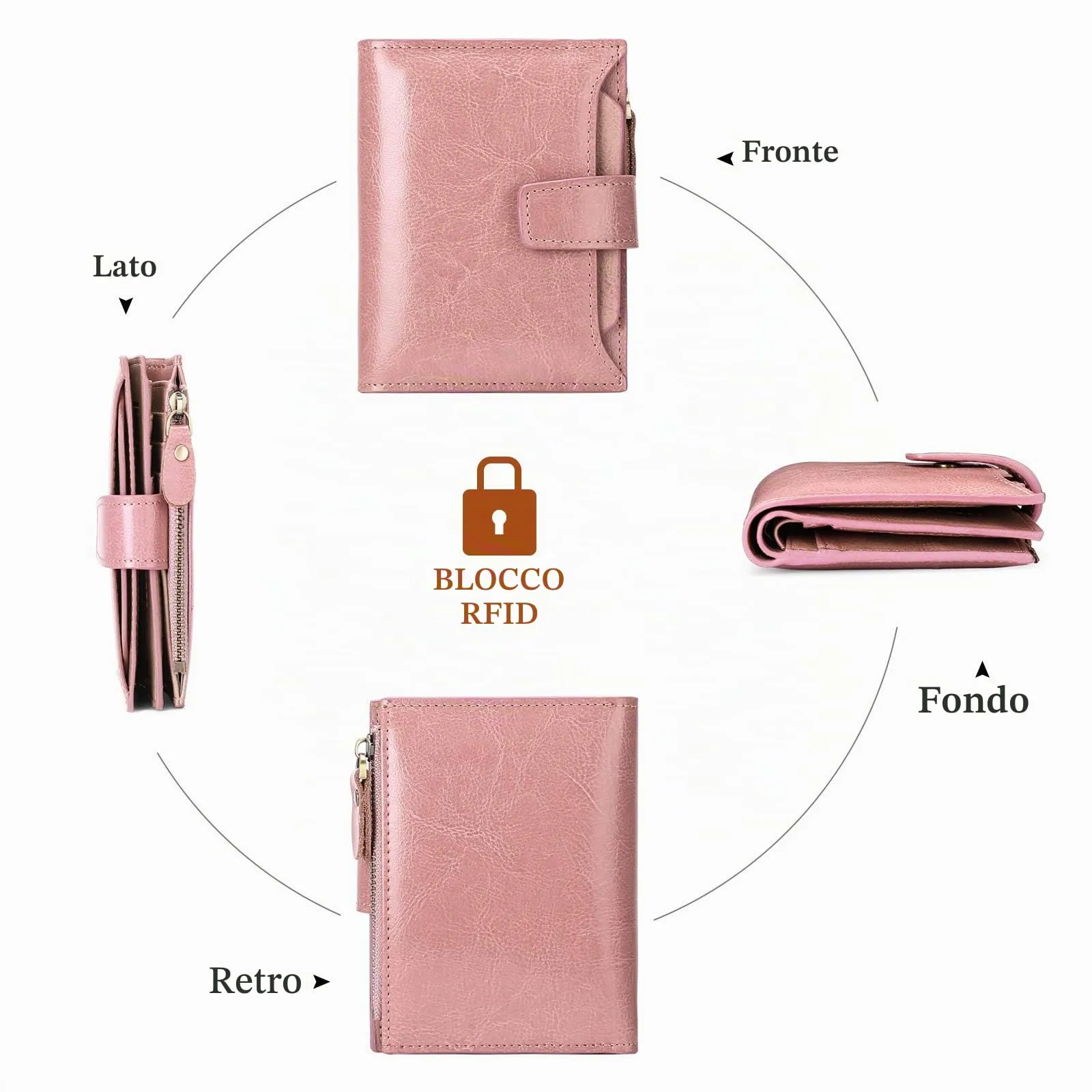 SENDEFN Portafoglio Donna in Pelle Vera con RFID, 14 Slot per Carte e Portamonete con Cerniera - immagine 4