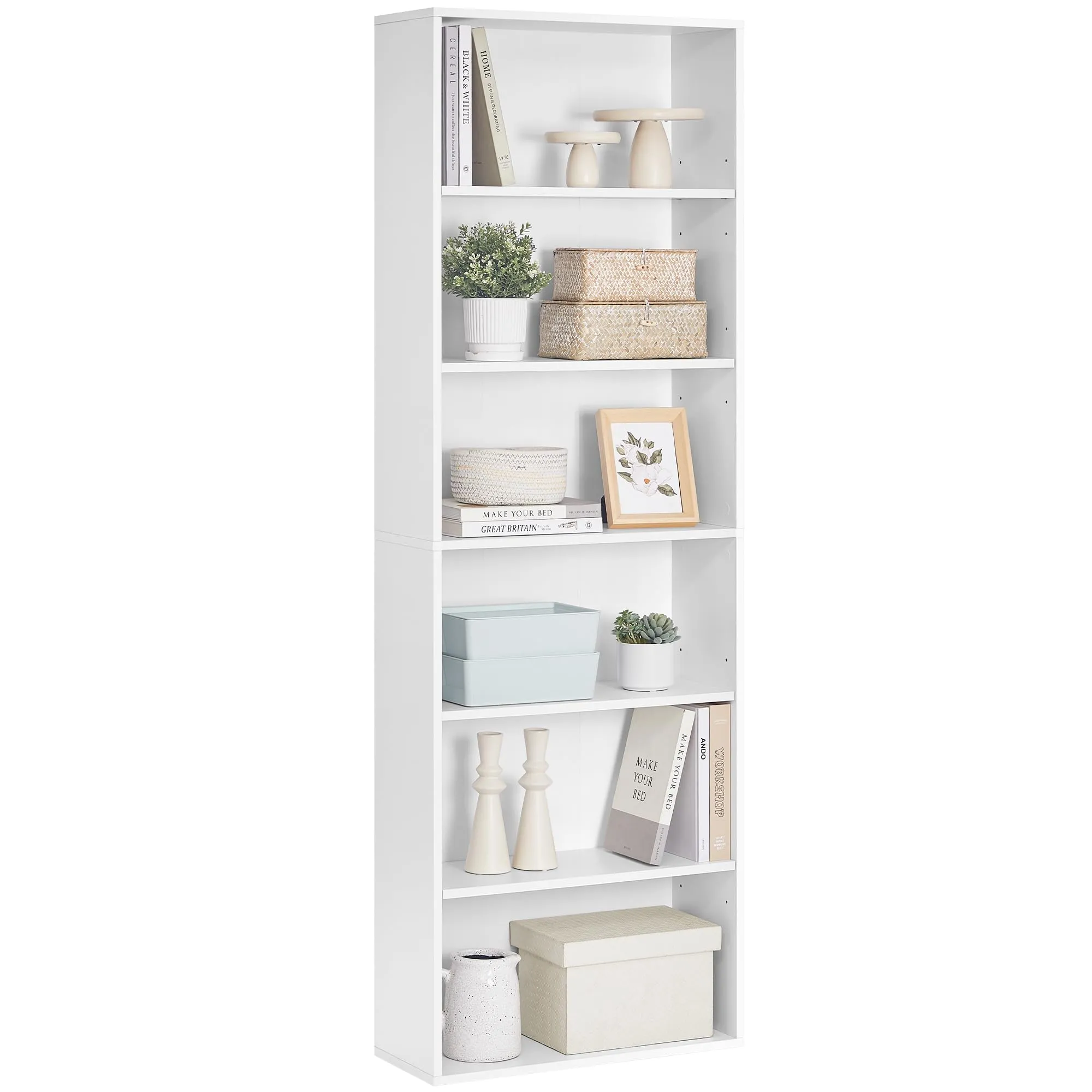 VASAGLE Custos Libreria Scaffale Aperto 6 Ripiani, 24 x 60 x 178,5 cm, Bianco LBC169T14 - immagine 1
