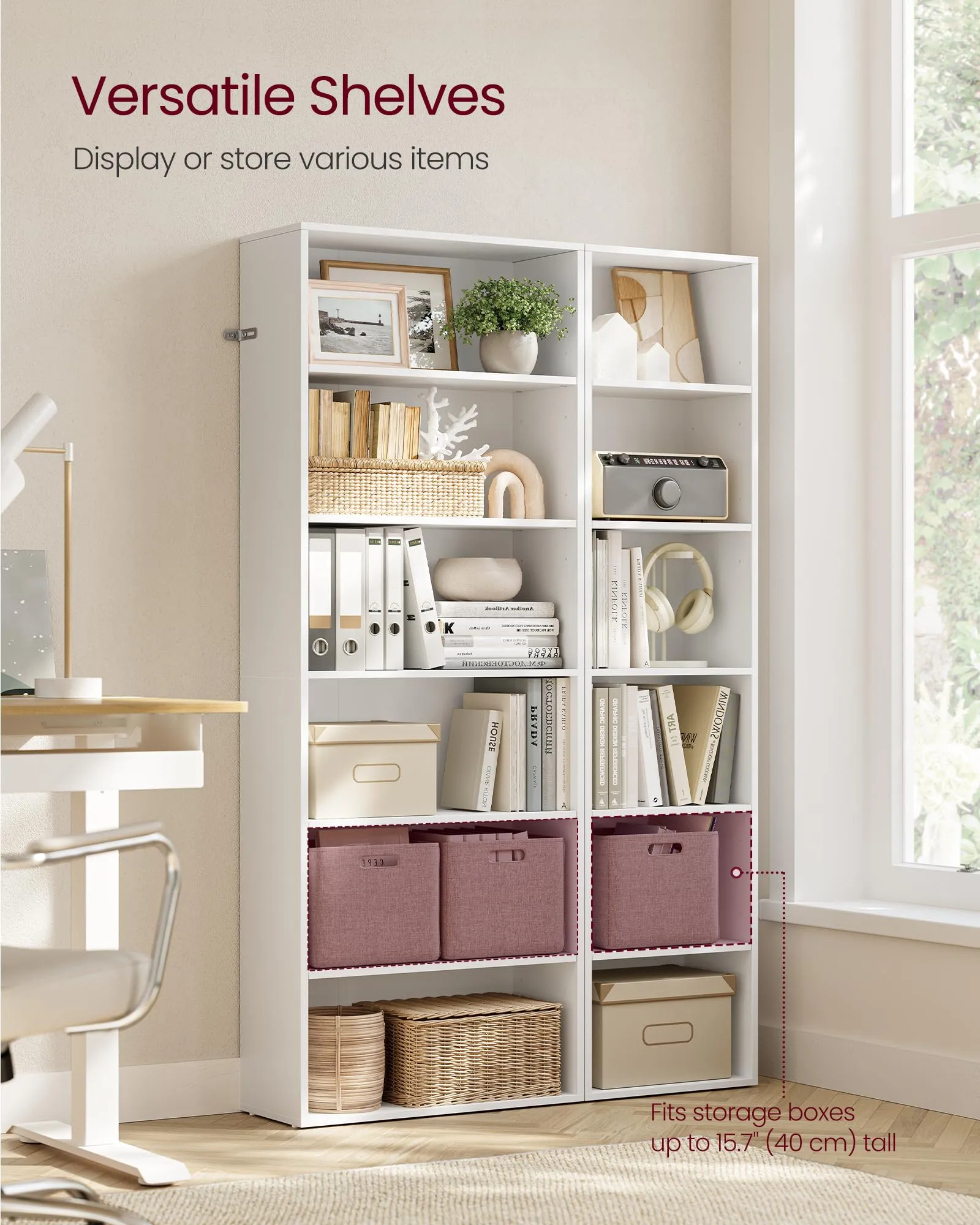 VASAGLE Custos Libreria Scaffale Aperto 6 Ripiani, 24 x 60 x 178,5 cm, Bianco LBC169T14 - immagine 3