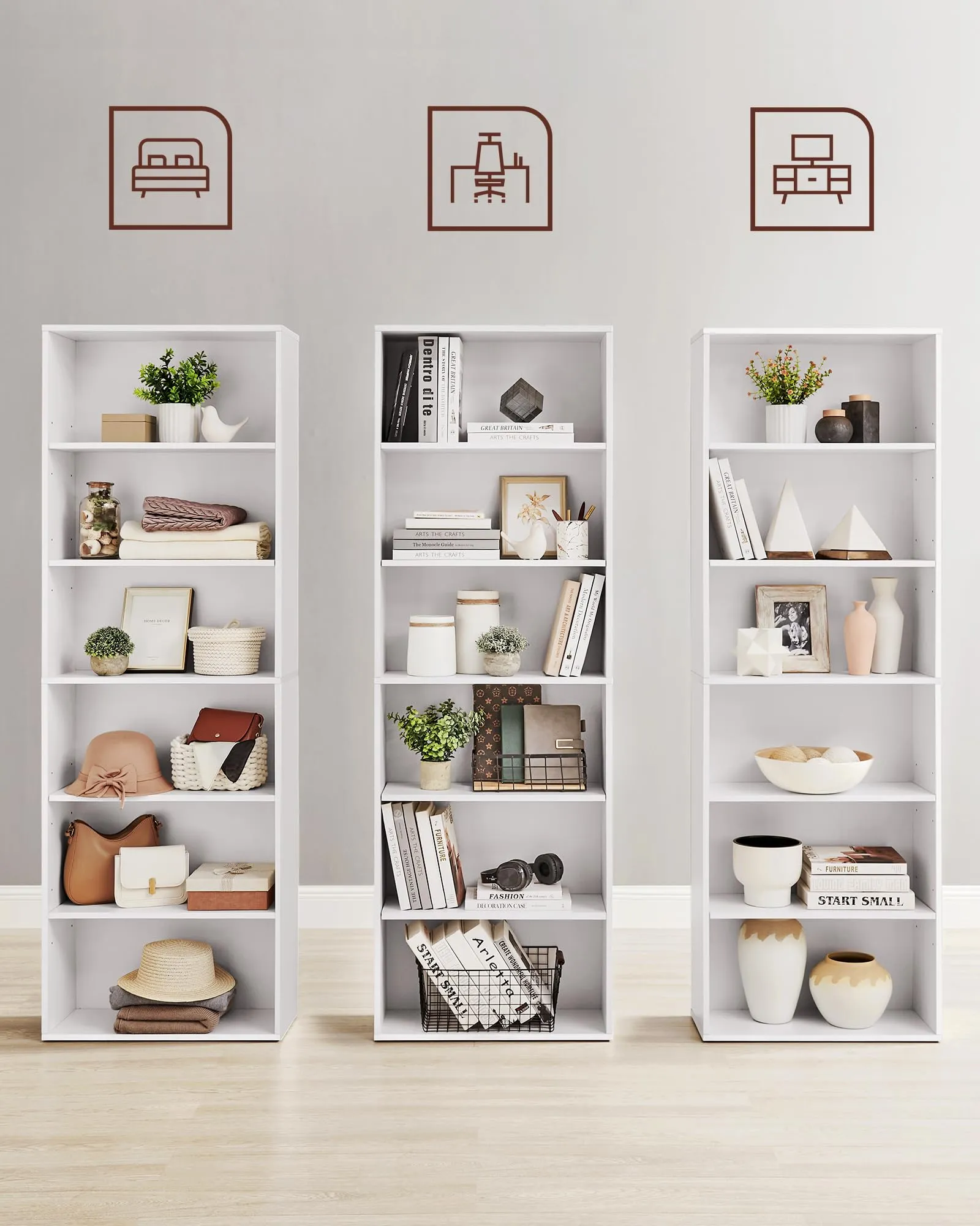 VASAGLE Custos Libreria Scaffale Aperto 6 Ripiani, 24 x 60 x 178,5 cm, Bianco LBC169T14 - immagine 8