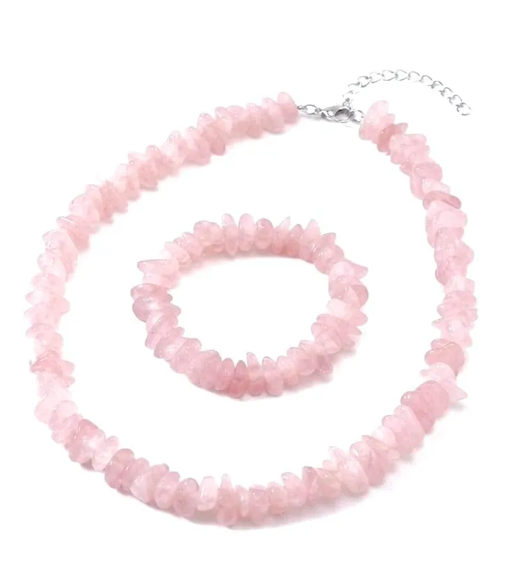 Alchimia Set Collana e Bracciale Elastico in Quarzo Rosa - immagine 1