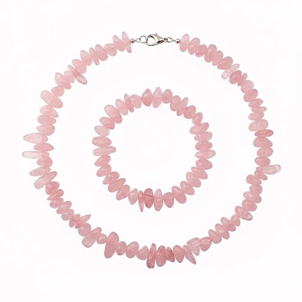 Alchimia Set Collana e Bracciale Elastico in Quarzo Rosa - immagine 4