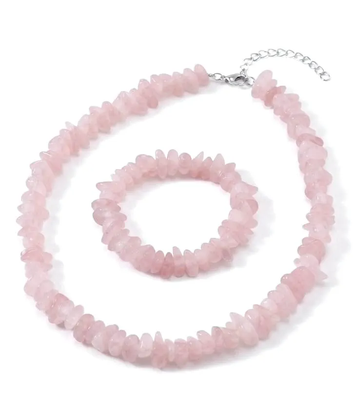 Alchimia Set Collana e Bracciale Elastico in Quarzo Rosa - immagine 5