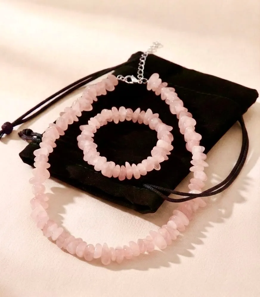 Alchimia Set Collana e Bracciale Elastico in Quarzo Rosa - immagine 6