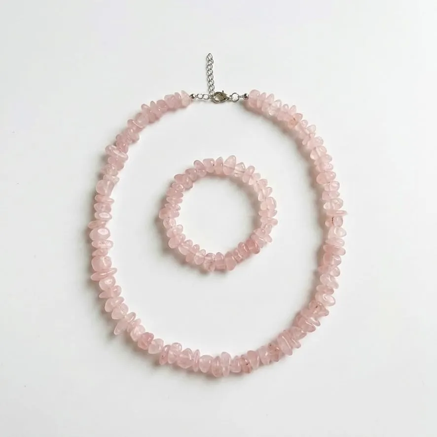 Alchimia Set Collana e Bracciale Elastico in Quarzo Rosa - immagine 8