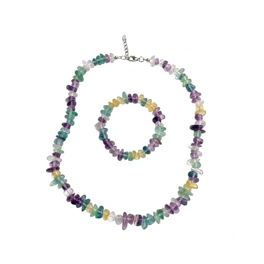 Alchimia Set Collana e Bracciale Elastico in Fluorite Rainbow - immagine 1