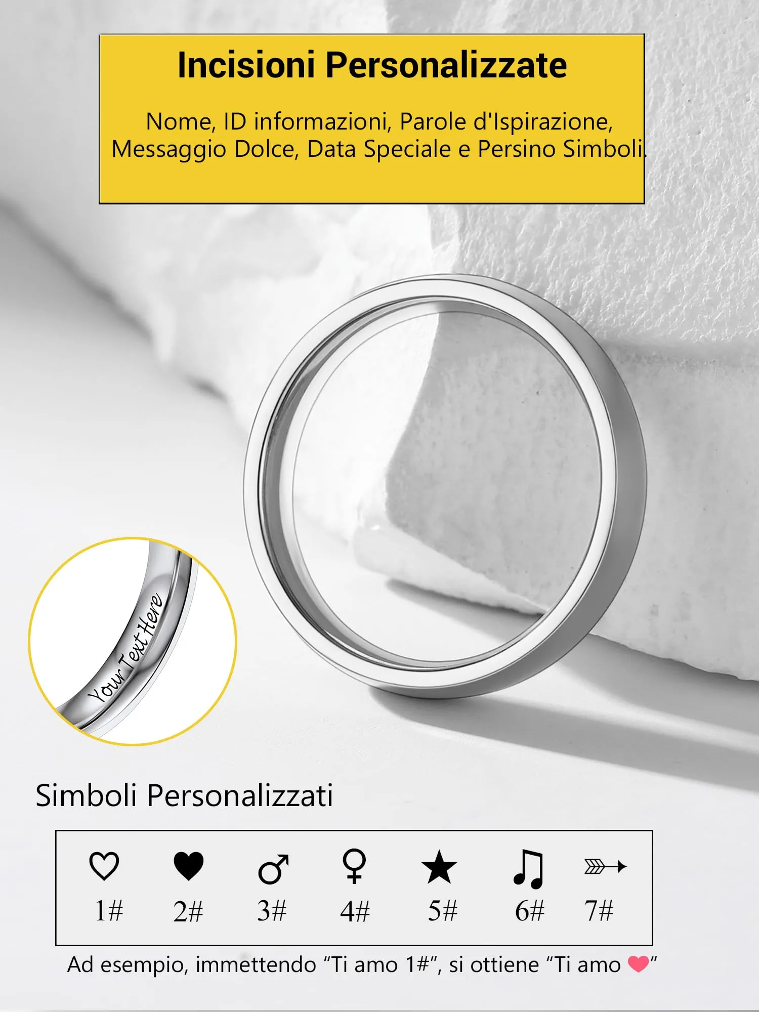 PROSTEEL Anello Uomo Personalizzabile in Acciaio Inossidabile, Argento, Misura 07 (Dia 14,8mm) - immagine 3