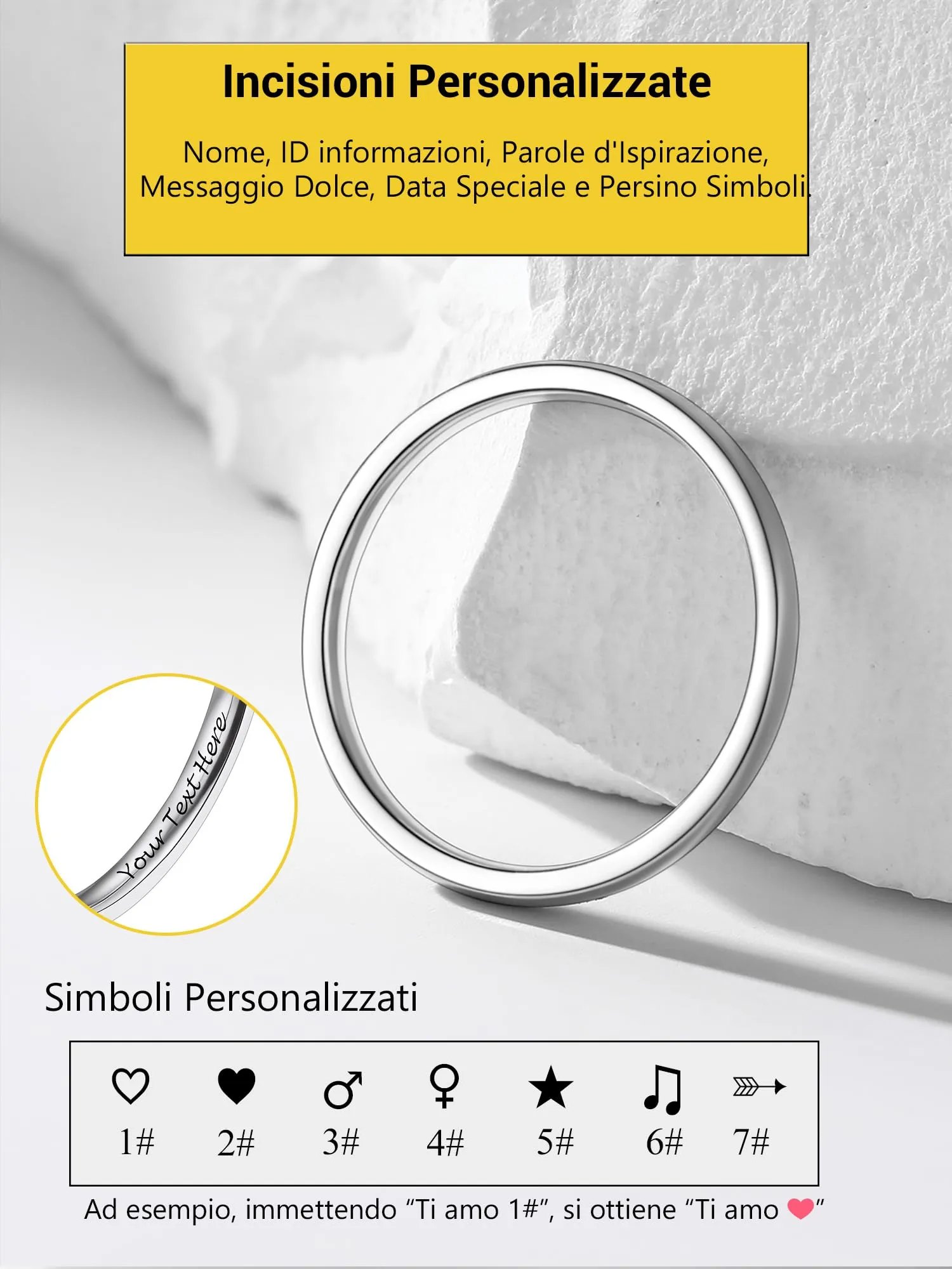 PROSTEEL Anello a Fascia Personalizzabile in Acciaio Inossidabile Argento Misura 09 - immagine 3