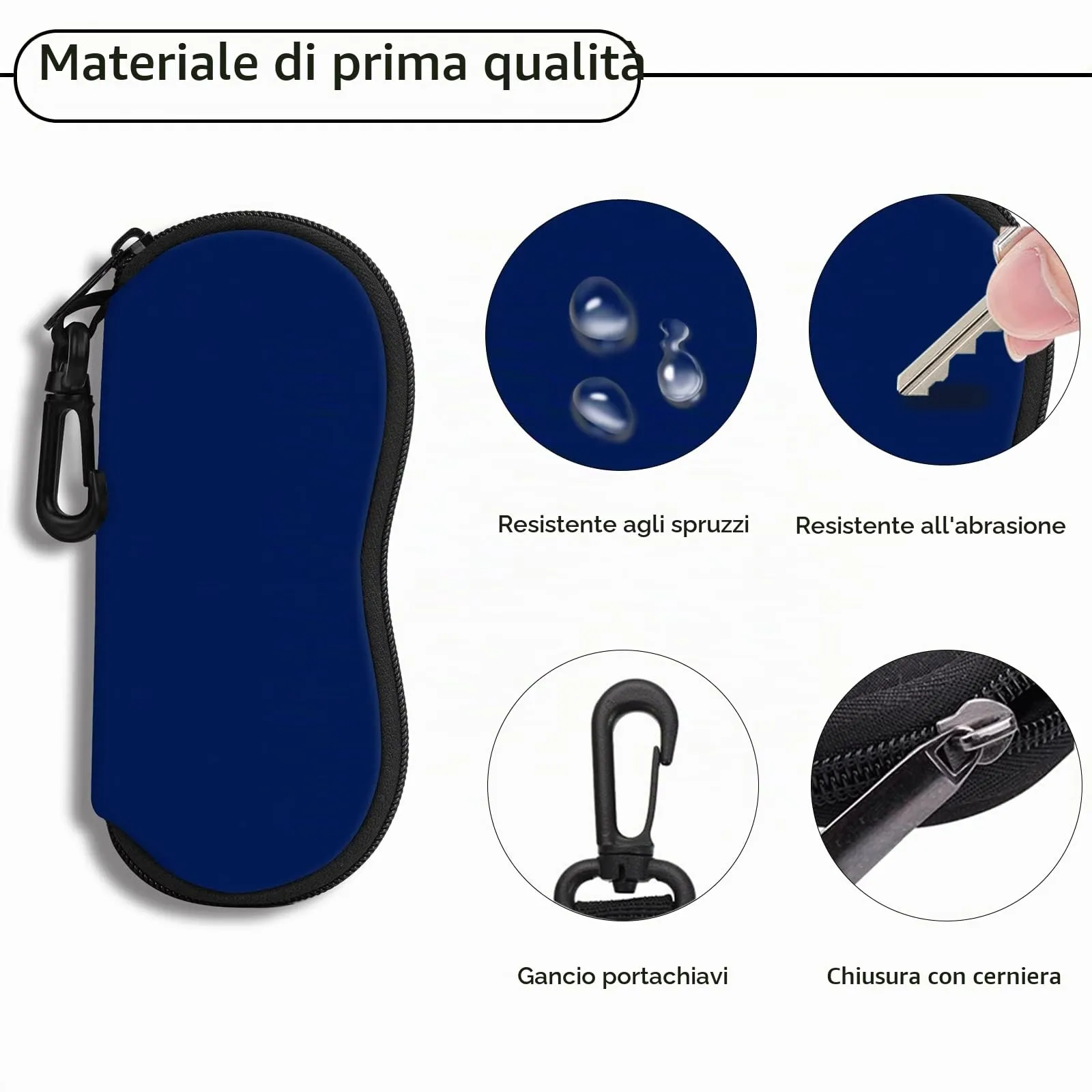 Hion Custodia Morbida per Occhiali da Sole in Neoprene con Clip da Cintura e Cerniera, Blu Reale - immagine 3