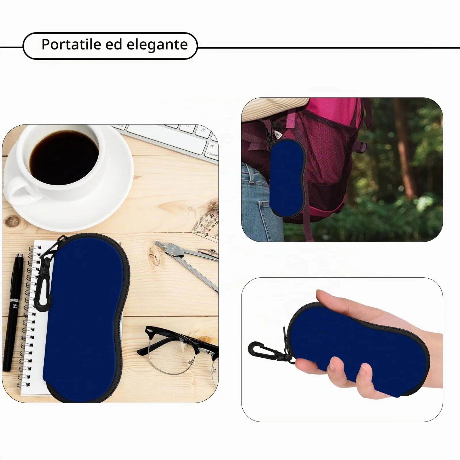 Hion Custodia Morbida per Occhiali da Sole in Neoprene con Clip da Cintura e Cerniera, Blu Reale - immagine 5