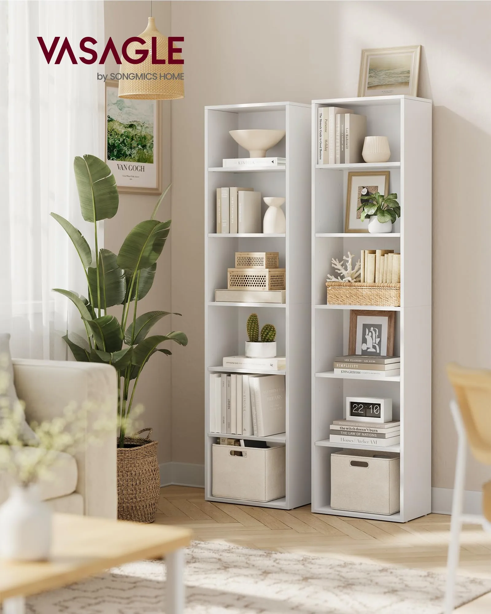 VASAGLE Custos Libreria a 6 Ripiani, Stile Industriale, 24 x 40 x 178,5 cm, Bianco LBC167T14 - immagine 2