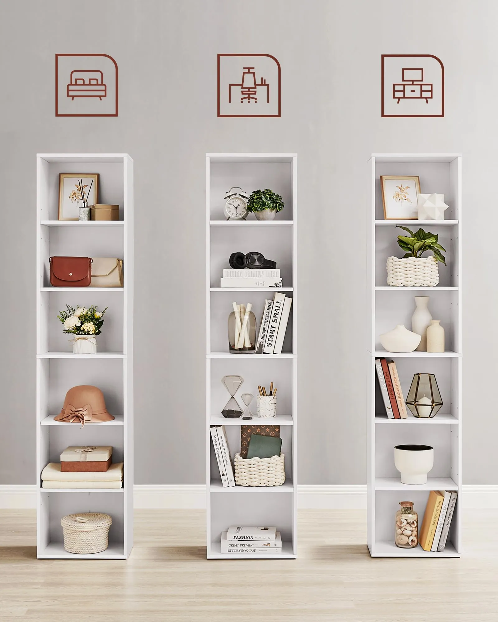 VASAGLE Custos Libreria a 6 Ripiani, Stile Industriale, 24 x 40 x 178,5 cm, Bianco LBC167T14 - immagine 5