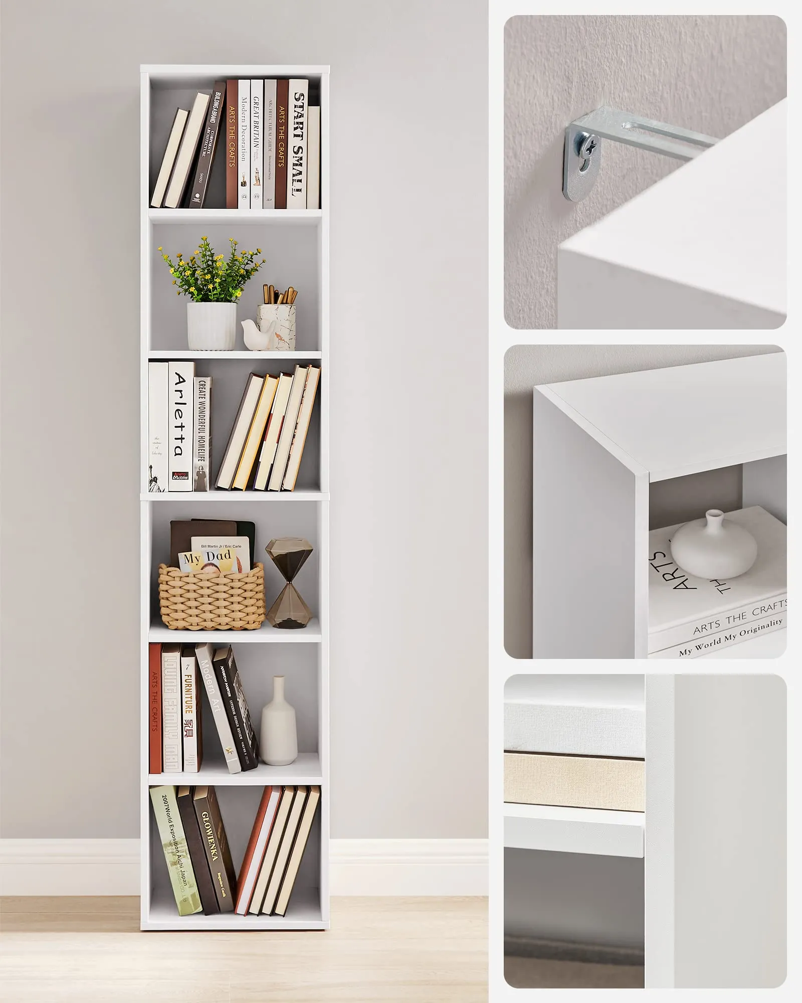 VASAGLE Custos Libreria a 6 Ripiani, Stile Industriale, 24 x 40 x 178,5 cm, Bianco LBC167T14 - immagine 7