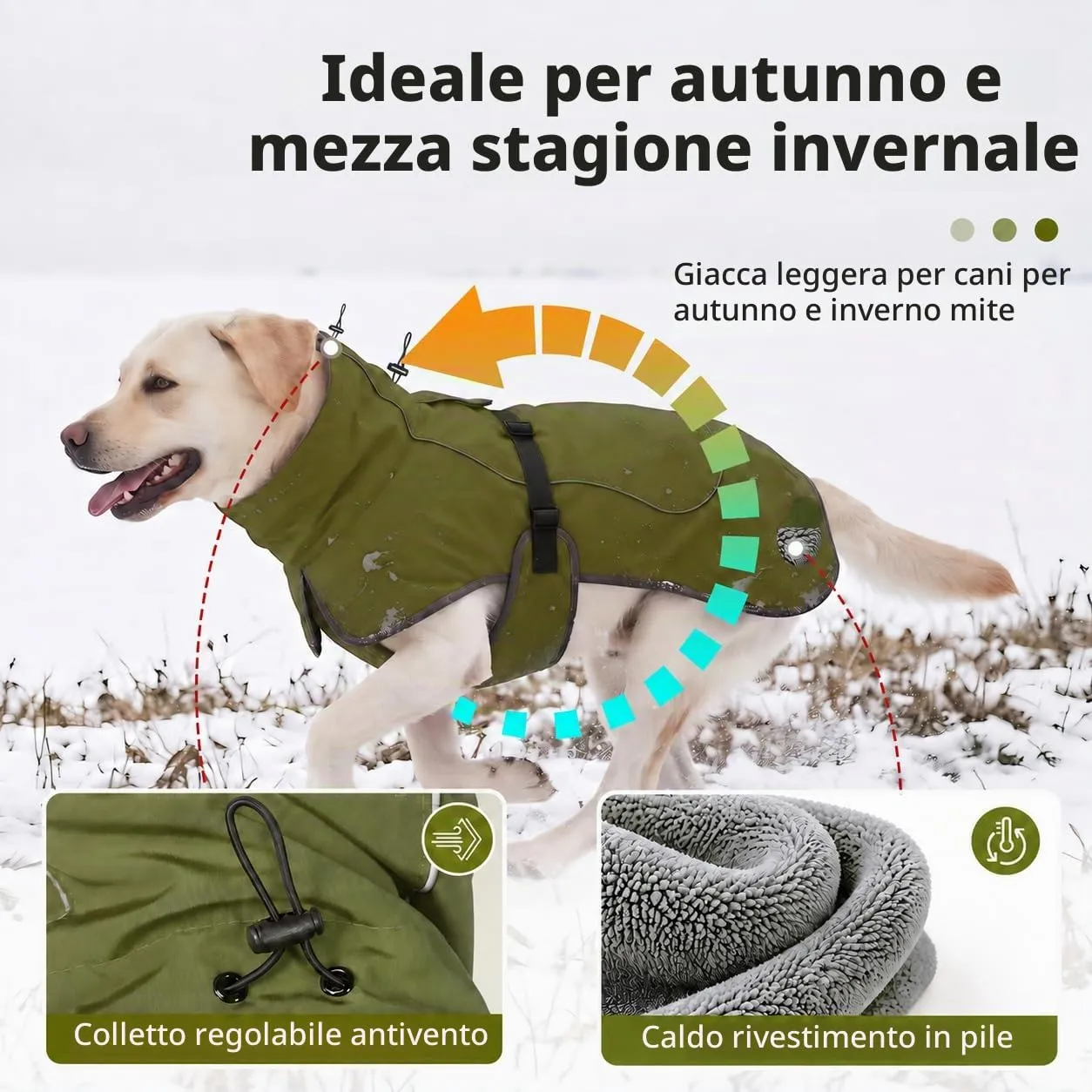 HEYWEAN Giacca Impermeabile e Riflettente per Cani con Fodera in Pile - immagine 4