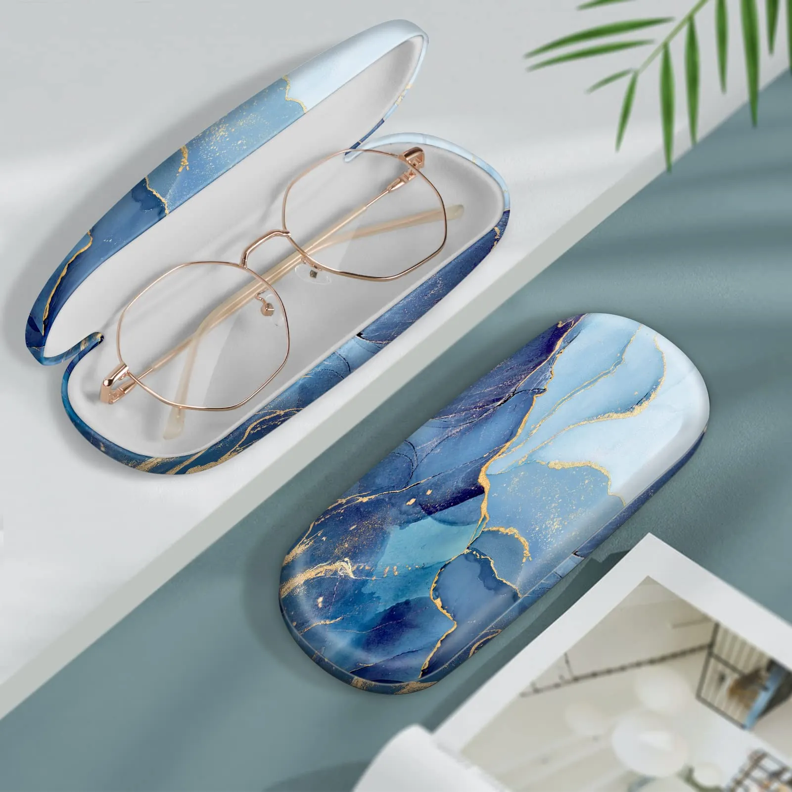 FINTIE Custodia Occhiali Rigida Marmorizzato Marmo Blu - immagine 2