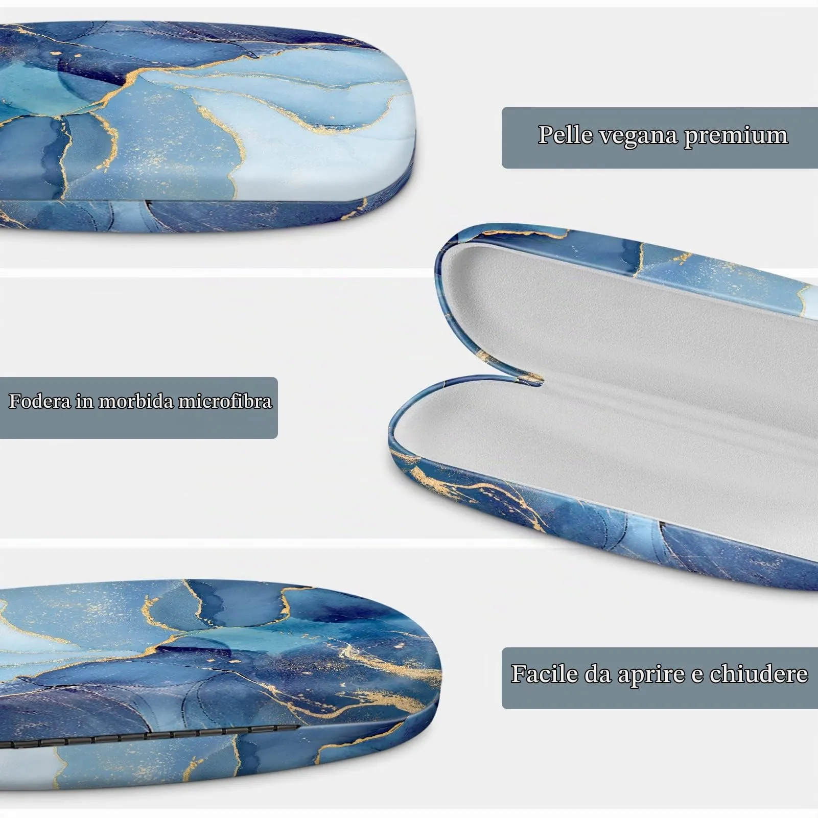 FINTIE Custodia Occhiali Rigida Marmorizzato Marmo Blu - immagine 4