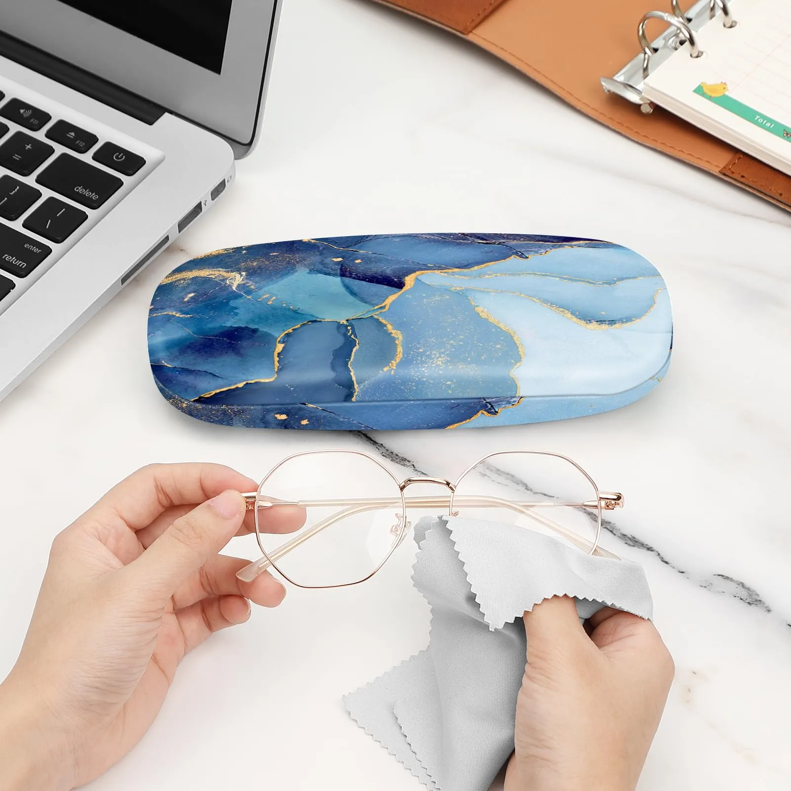 FINTIE Custodia Occhiali Rigida Marmorizzato Marmo Blu - immagine 6