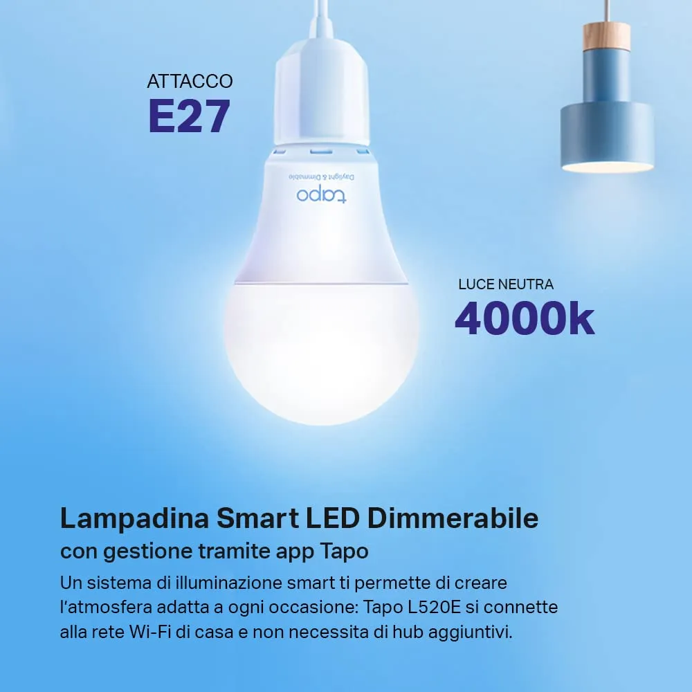 Tapo L520E Lampadina Smart WiFi E27 Bianco 4000K 806lm - immagine 2