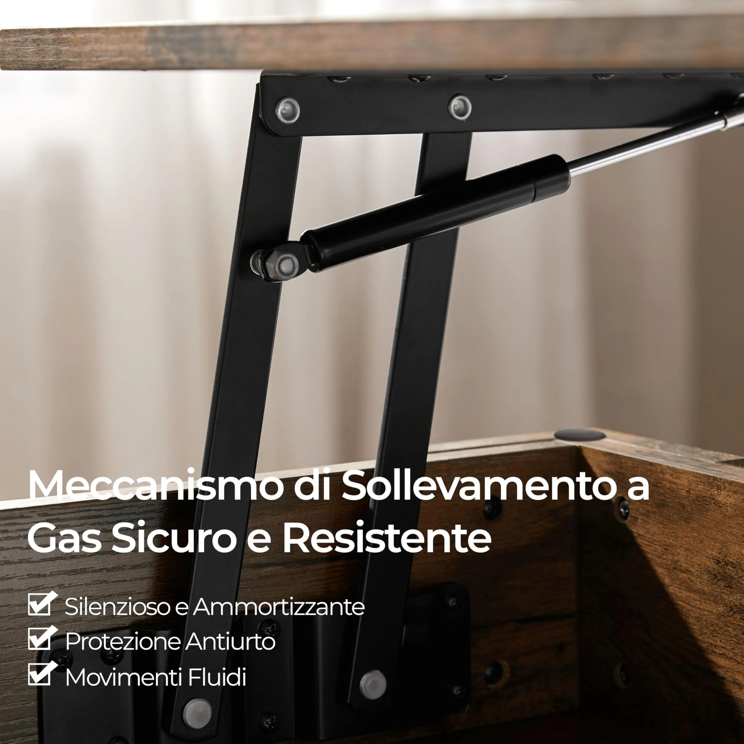 Yaheetech Tavolino da Caffè Sollevabile 98 x 50 x 42-56 cm Marrone Rustico - immagine 6