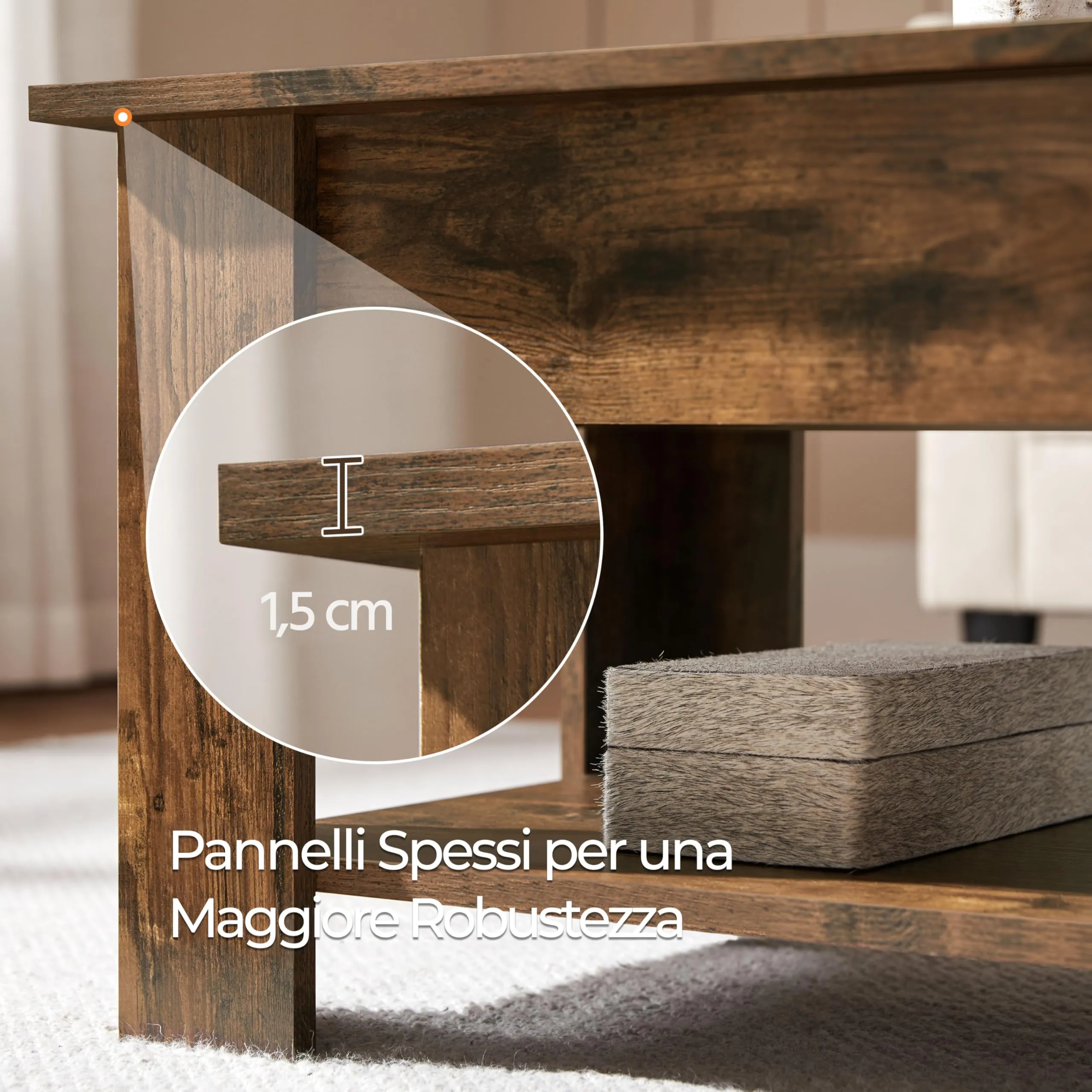 Yaheetech Tavolino da Caffè Sollevabile 98 x 50 x 42-56 cm Marrone Rustico - immagine 7