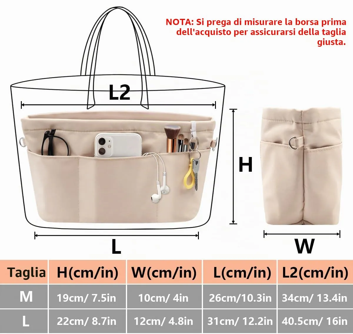 SUPRBIRD Organizzatore Borsa Donna in Nylon con Cerniera, 13 Tasche, Beige (L) - immagine 4