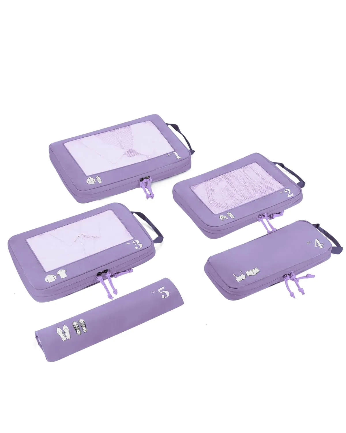 ECOHUB Organizer Valigia Compressione 5 Pezzi, Packing Cubes Set Organizzatore Viaggio (Viola Chiaro) - immagine 1