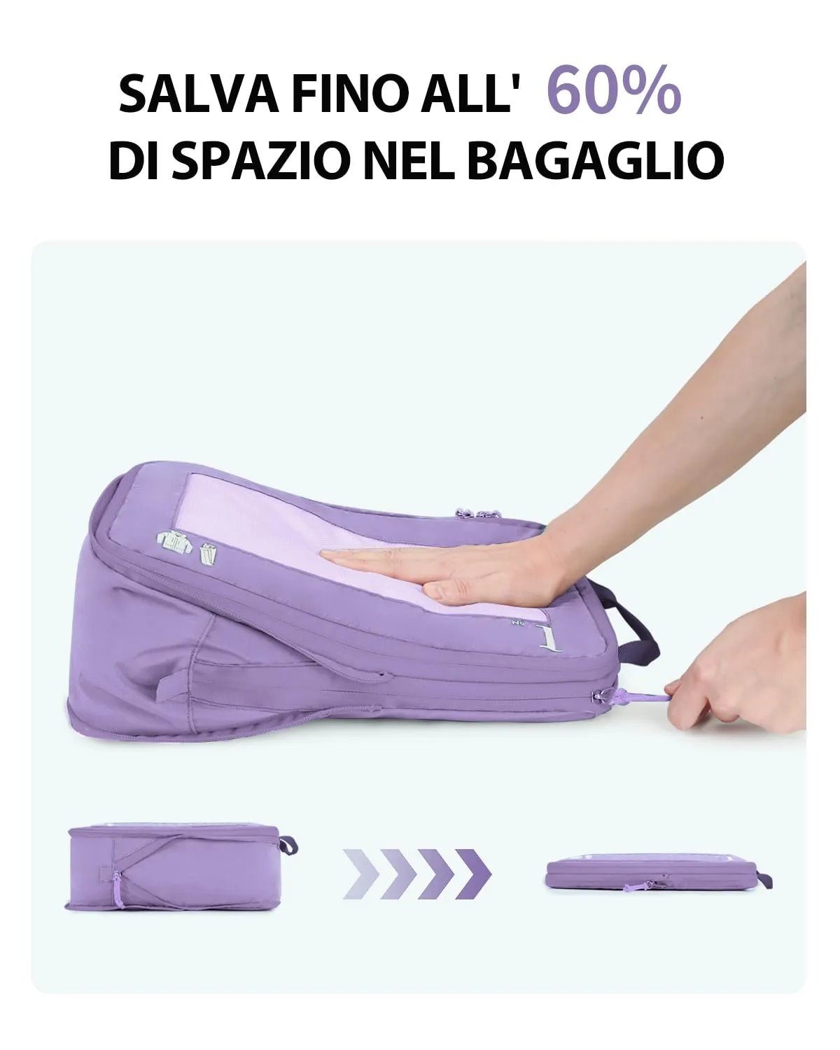 ECOHUB Organizer Valigia Compressione 5 Pezzi, Packing Cubes Set Organizzatore Viaggio (Viola Chiaro) - immagine 3