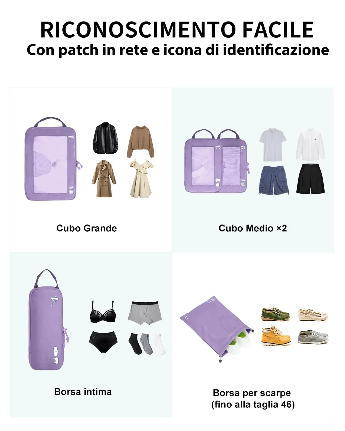 ECOHUB Organizer Valigia Compressione 5 Pezzi, Packing Cubes Set Organizzatore Viaggio (Viola Chiaro) - immagine 8