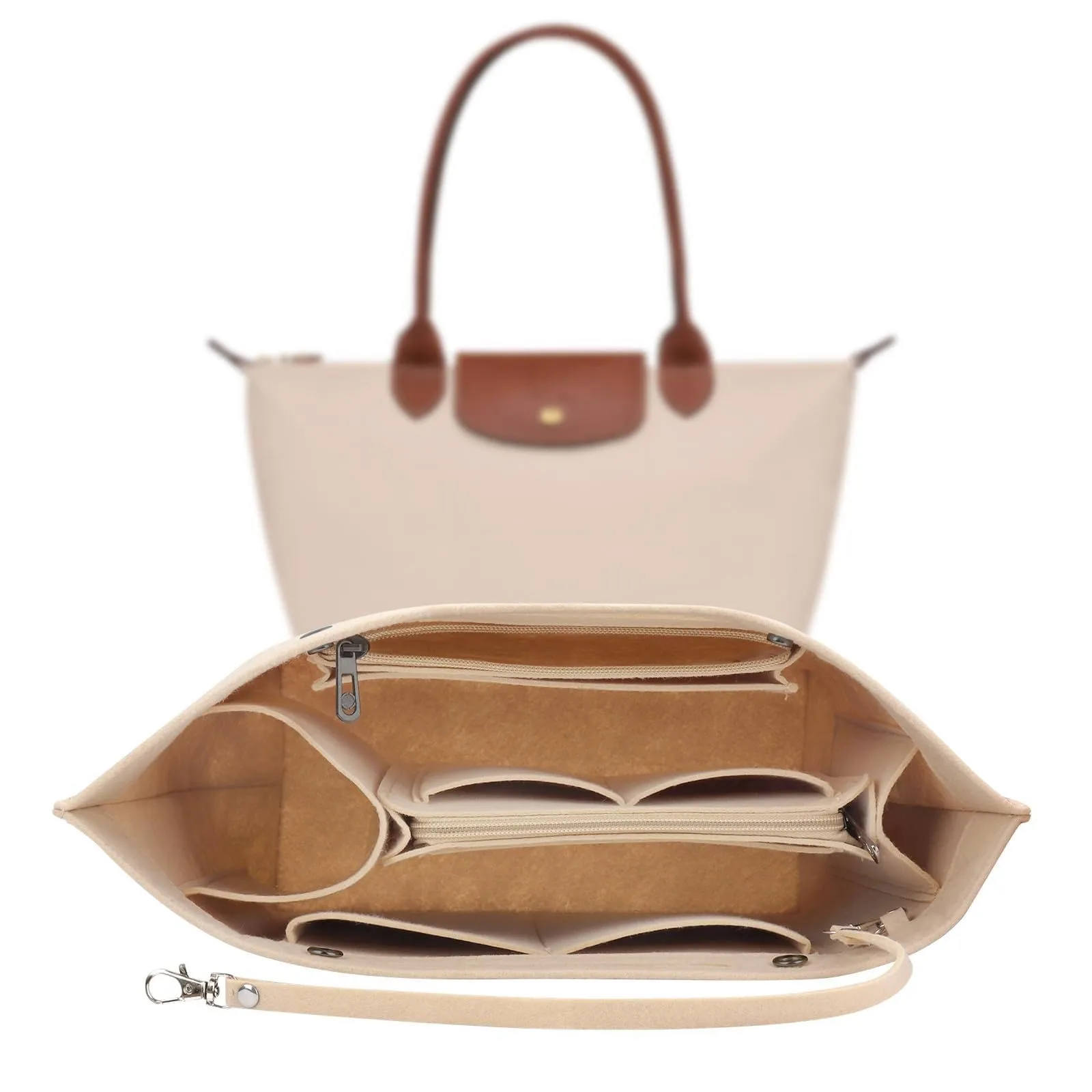 ZOLGINAH Organizer in Feltro per Borsa Longchamp Le Pliage, con Scomparto Estraibile e Portachiavi, Beige, L - immagine 1