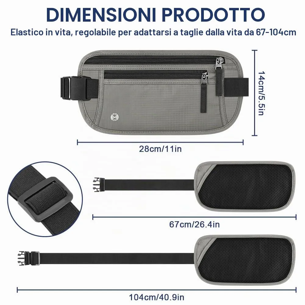 Aucuu Marsupio da Viaggio Antifurto con Blocco RFID, Sottile e Impermeabile per Uomo e Donna - immagine 2