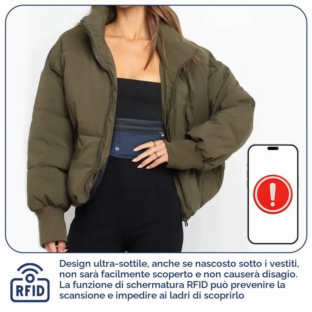 Aucuu Marsupio da Viaggio Antifurto con Blocco RFID, Sottile e Impermeabile per Uomo e Donna - immagine 5